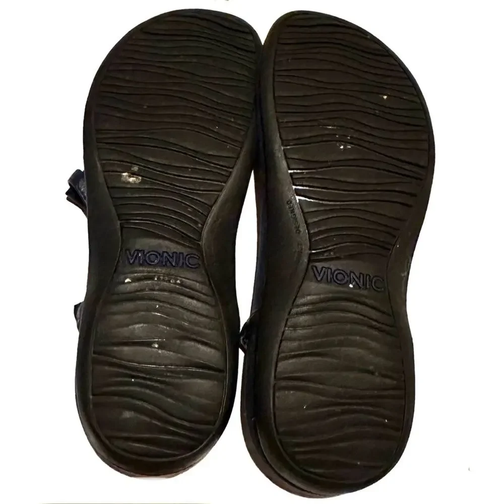 Vionic Navy and White Silver Coin Strap Comfort Sandals Women's 8